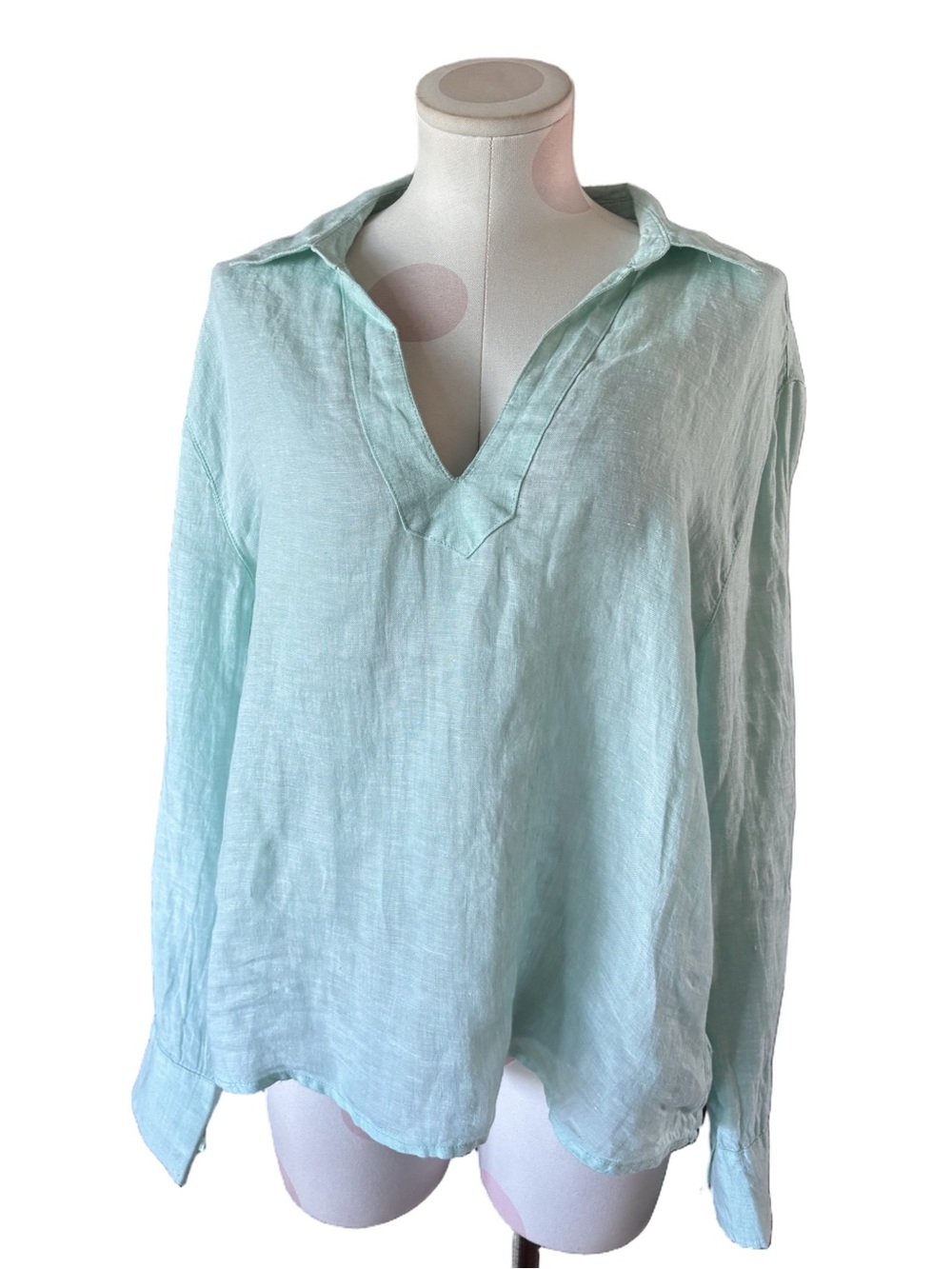NWT Calypso St. Barth 100% Linen Tunic Top aqua Coastal Resort Shirt Medium - Picture 4 of 7